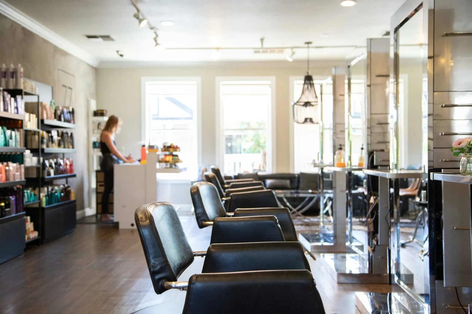 Bright boutique hair salon interior in Arlington, Virginia