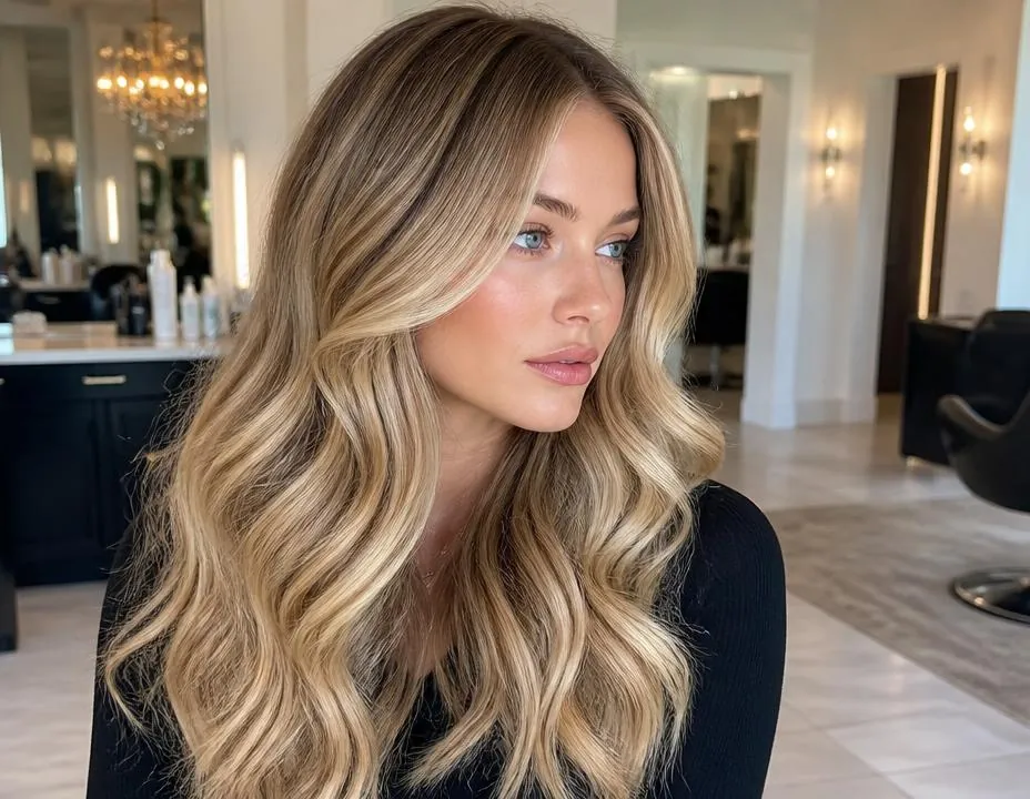 Balayage in Arlington, VA — long dimensional honey balayage on blonde hair
