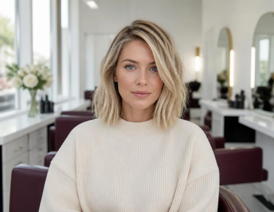 Women's haircut in Arlington, VA — blonde client with a freshly cut shoulder-length bob